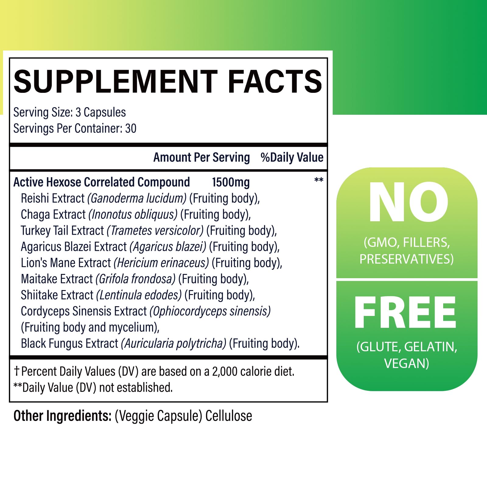AHCC 1500 mg 8-mushroom blend ingredients