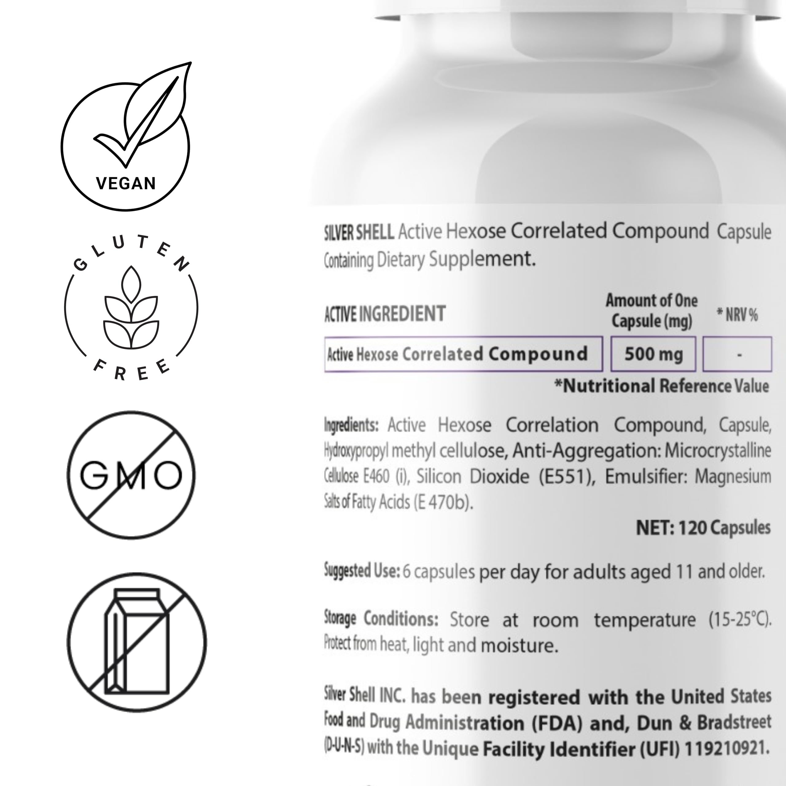 Sealed, child-proof bottle design ensuring freshness of shiitake-based immune capsule supplement