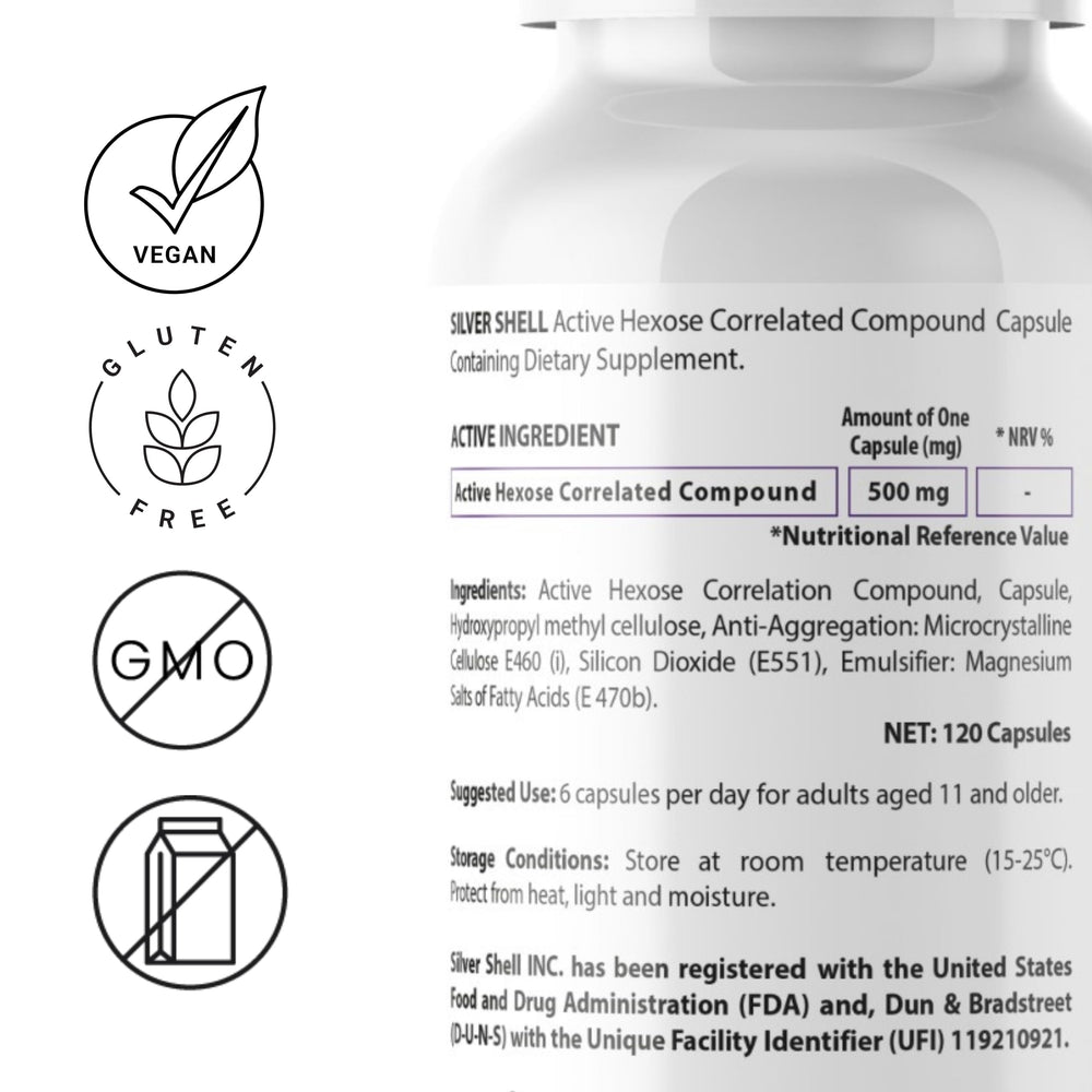 Sealed, child-proof bottle design ensuring freshness of shiitake-based immune capsule supplement