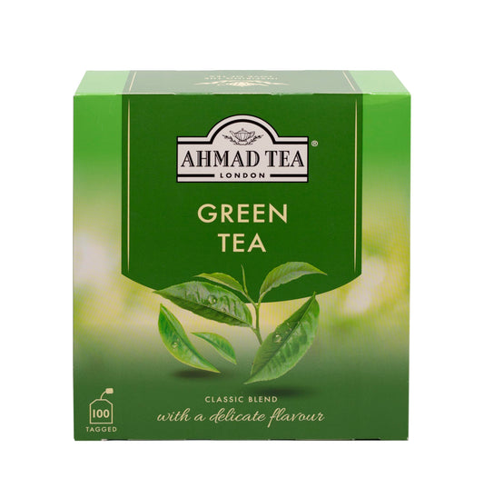 Front view of Ahmad Tea Green Tea 100-count teabags