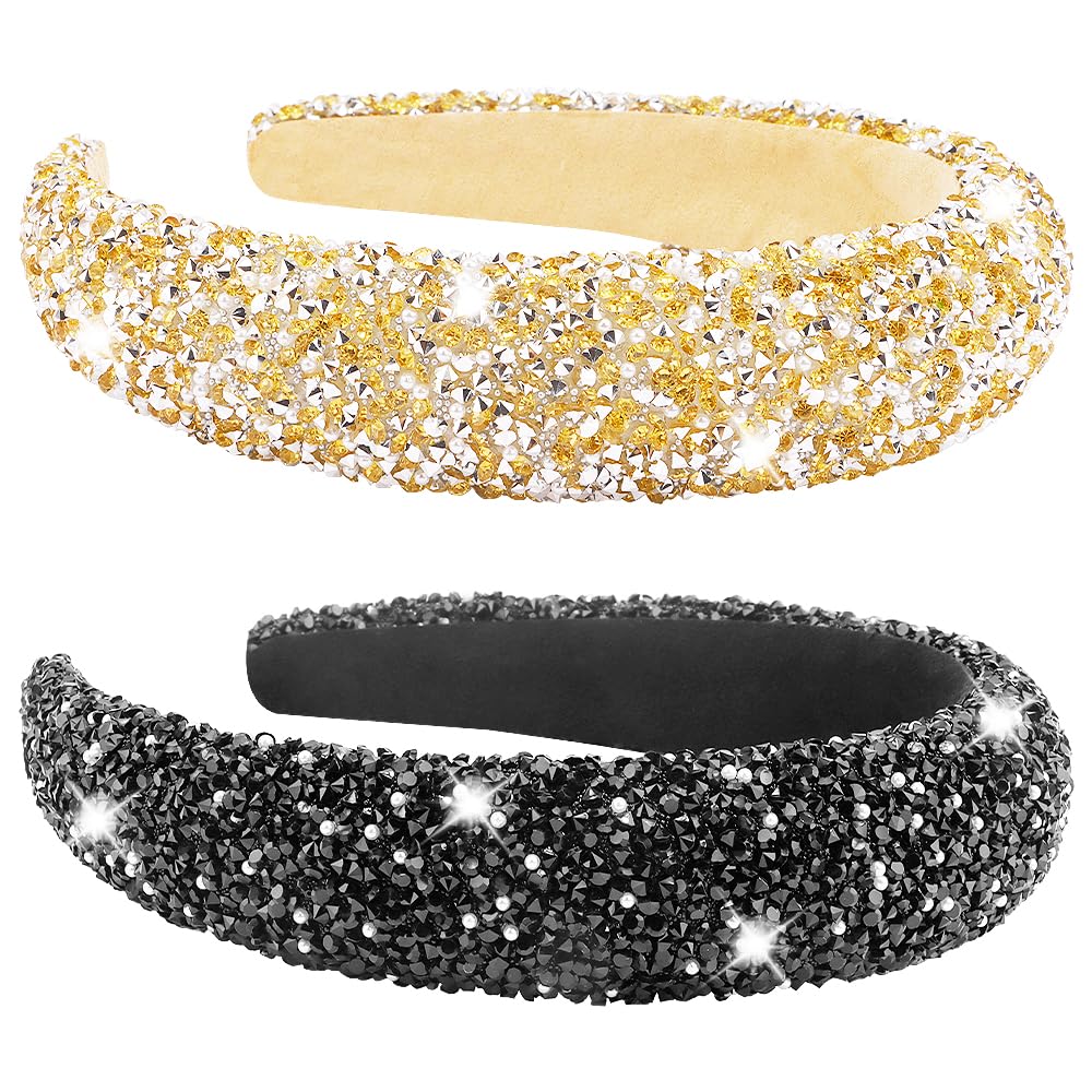 AHONEY 2pack rhinestone headband in black and gold for versatile sparkle.