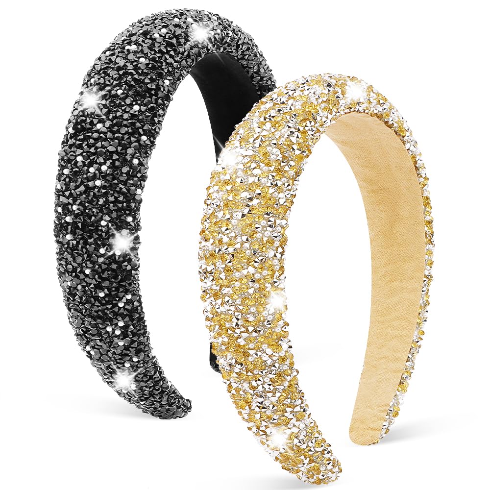 AHONEY rhinestone headband close-up showing pearls and sequins for glamorous evenings.