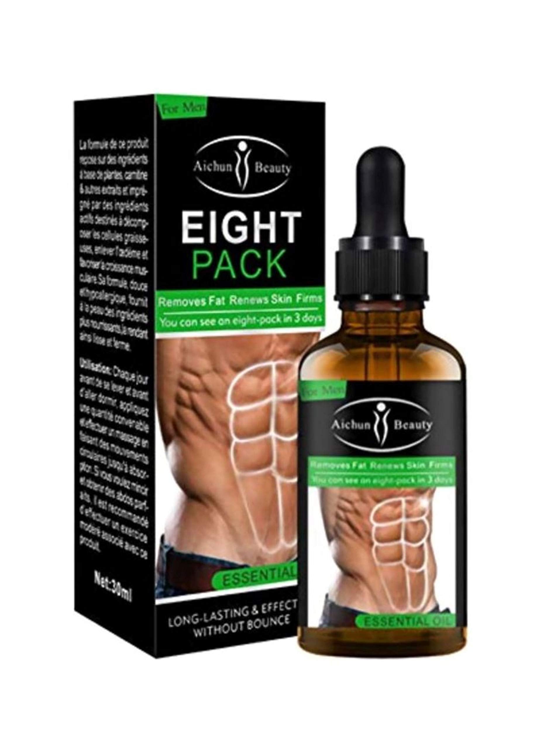 Packaging and 30ml bottle of AICHUN BEAUTY Eight Pack Abdominal Essential Oil