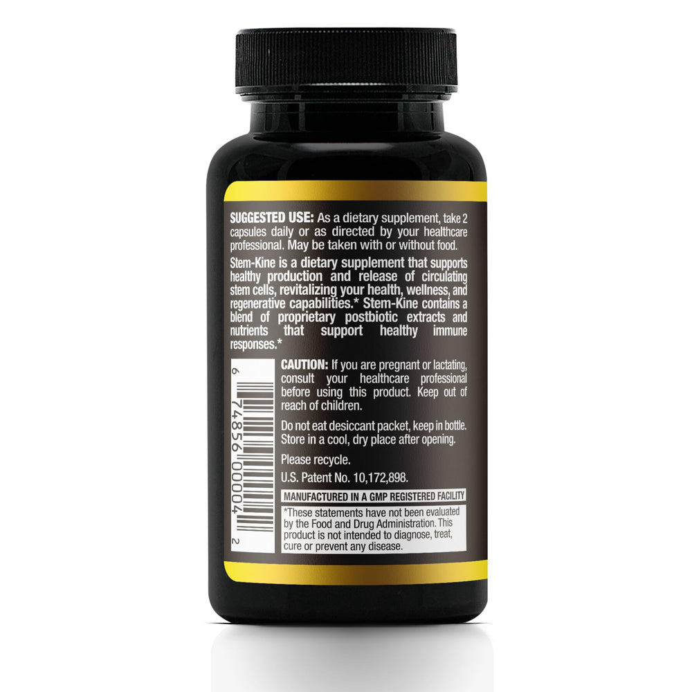 Close-up of Aidan Stem-Kine bottle with 60 capsules