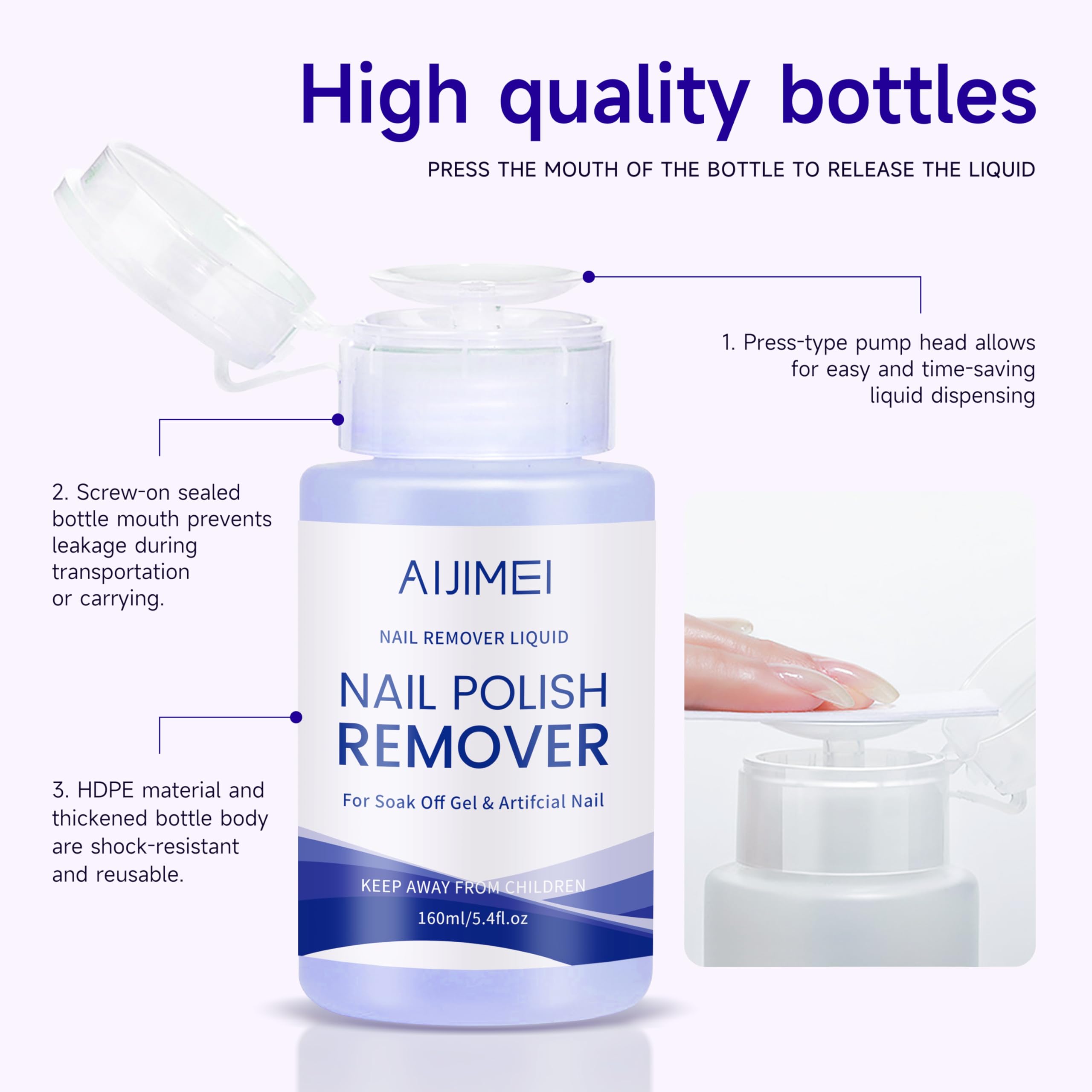 AIJIMEI remover supports gel, dip powder, and glitter polish removal.