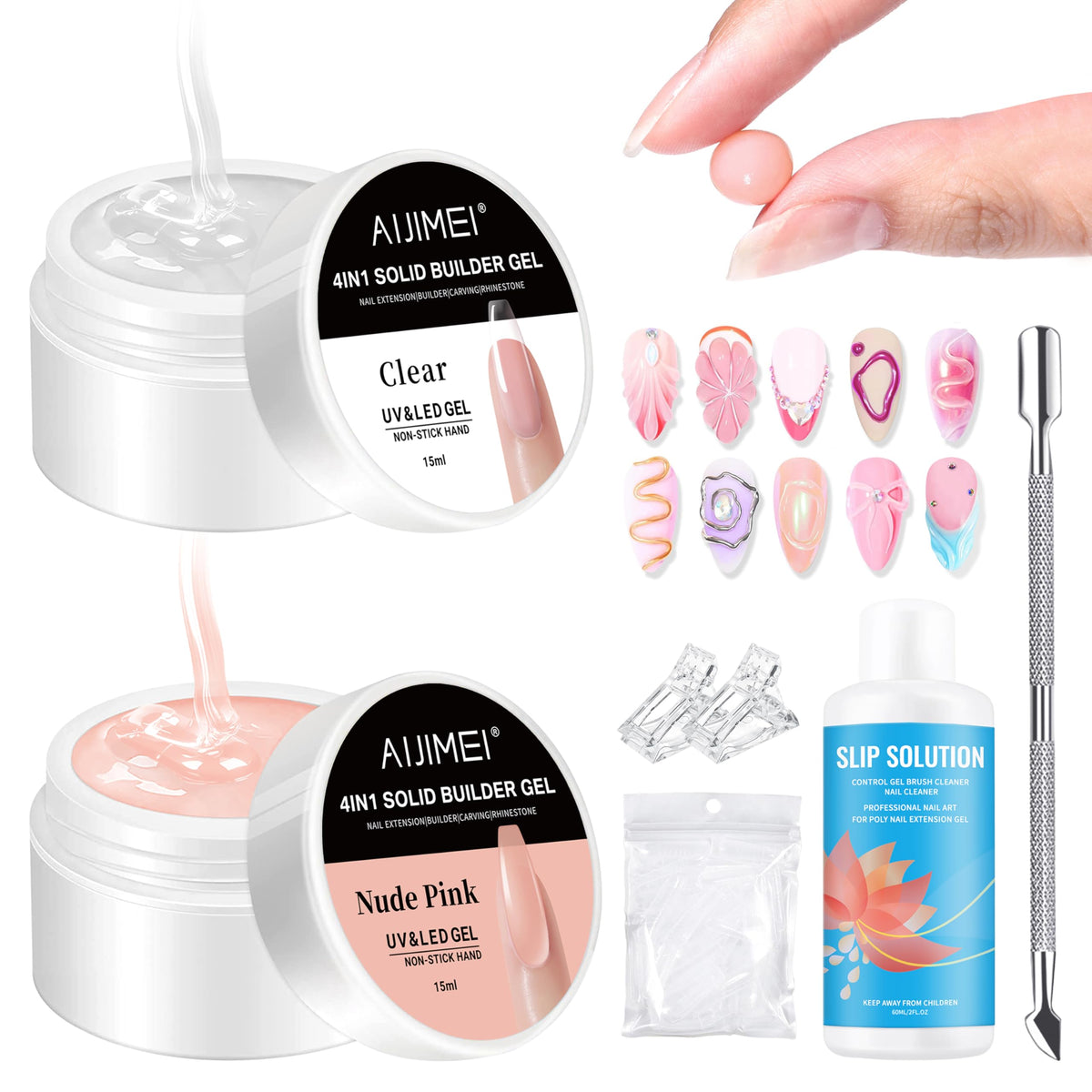 AIJIMEI Solid Builder Gel Clear 15ml for durable nail extensions and sleek overlays