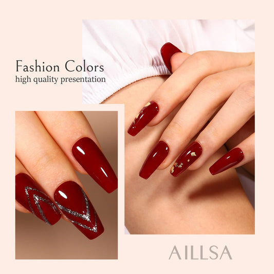 AILLSA wine red dip powder close-up showing deep burgundy hue
