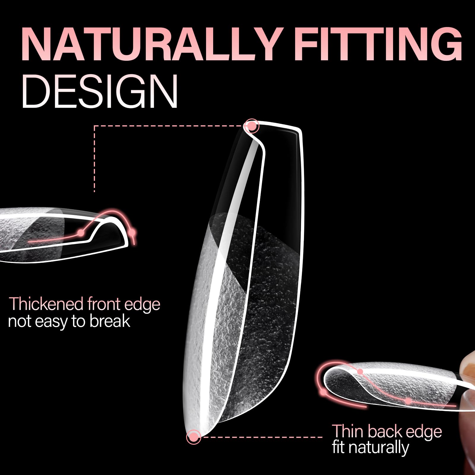 AILLSA half-matte clear nail tips with durable, smooth surface for designs.