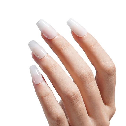 AILLSA Jelly Dip Powder shows translucent gloss on nails with crystal-clear finish.