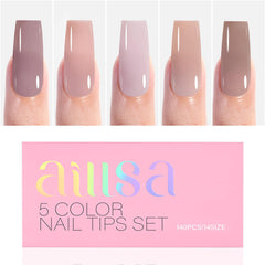 AILLSA pre-shaped nude tips help create polished nails fast.
