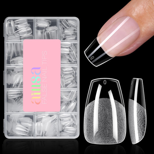 AILLSA short coffin nail tips 450pcs for easy at-home manicure with precise fit.
