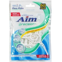 Aim Precision Floss Picks 60-count pack, Pack of 5 with white plastic handle and floss