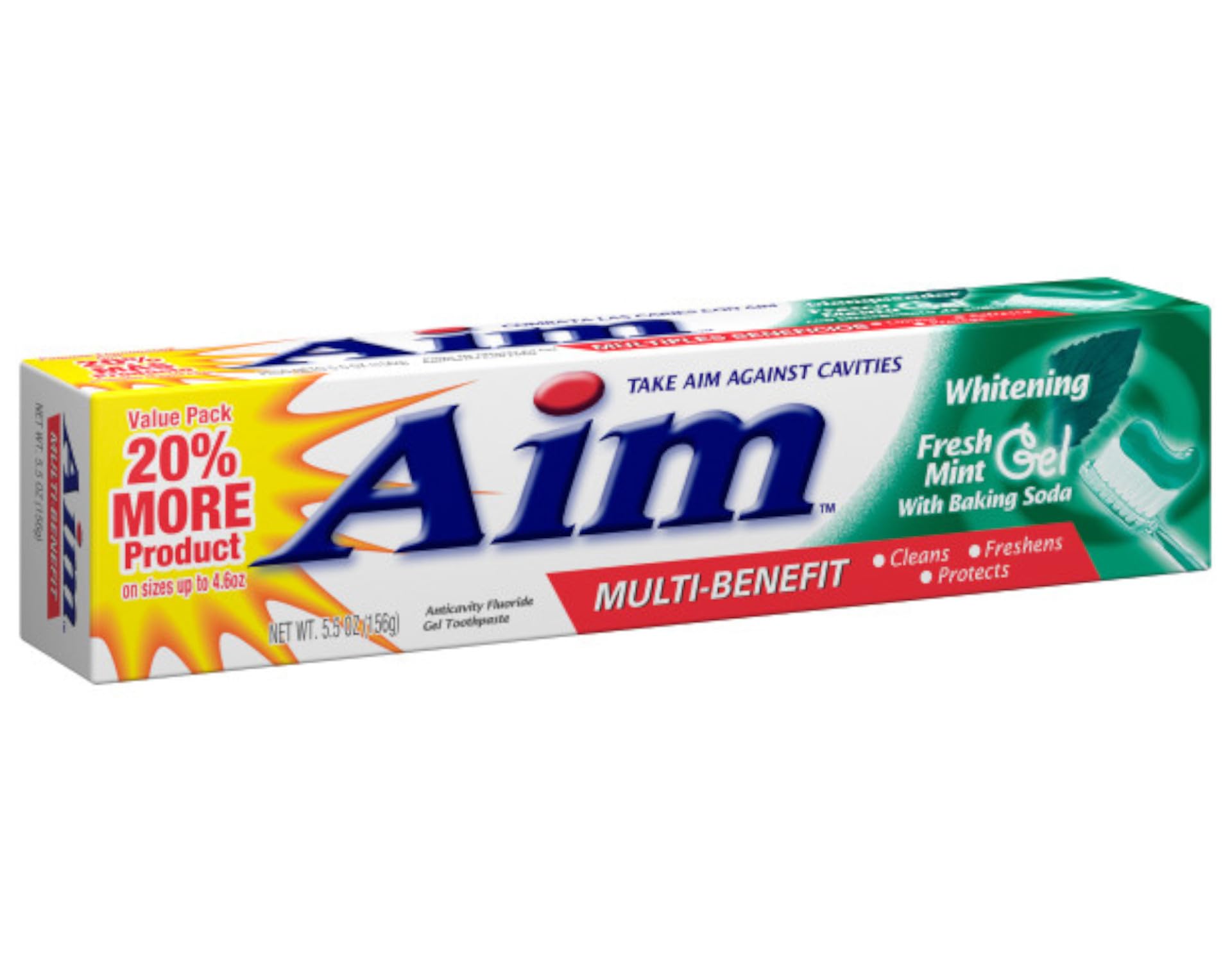 Toothbrush with Aim Fresh Mint toothpaste applied