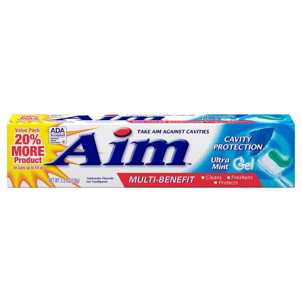 Aim Ultra Mint Gel Toothpaste 5.50 oz packaging with English and Spanish labels