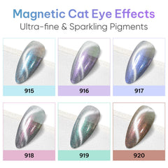 AIMEILI Cat Eye gel nail polish set bottles close-up highlighting glossy finish and color depth.