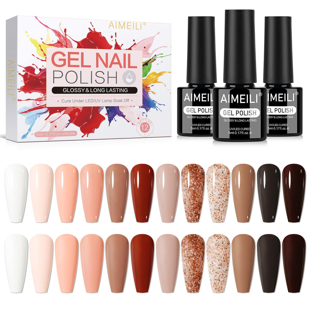 AIMEILI gel nail polish set bottle array displaying vibrant shades for professional-looking color