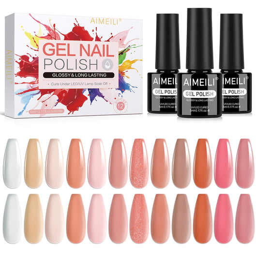 AIMEILI gel nail polish set 12pcs bottle close-up showing vibrant color and vegan formula