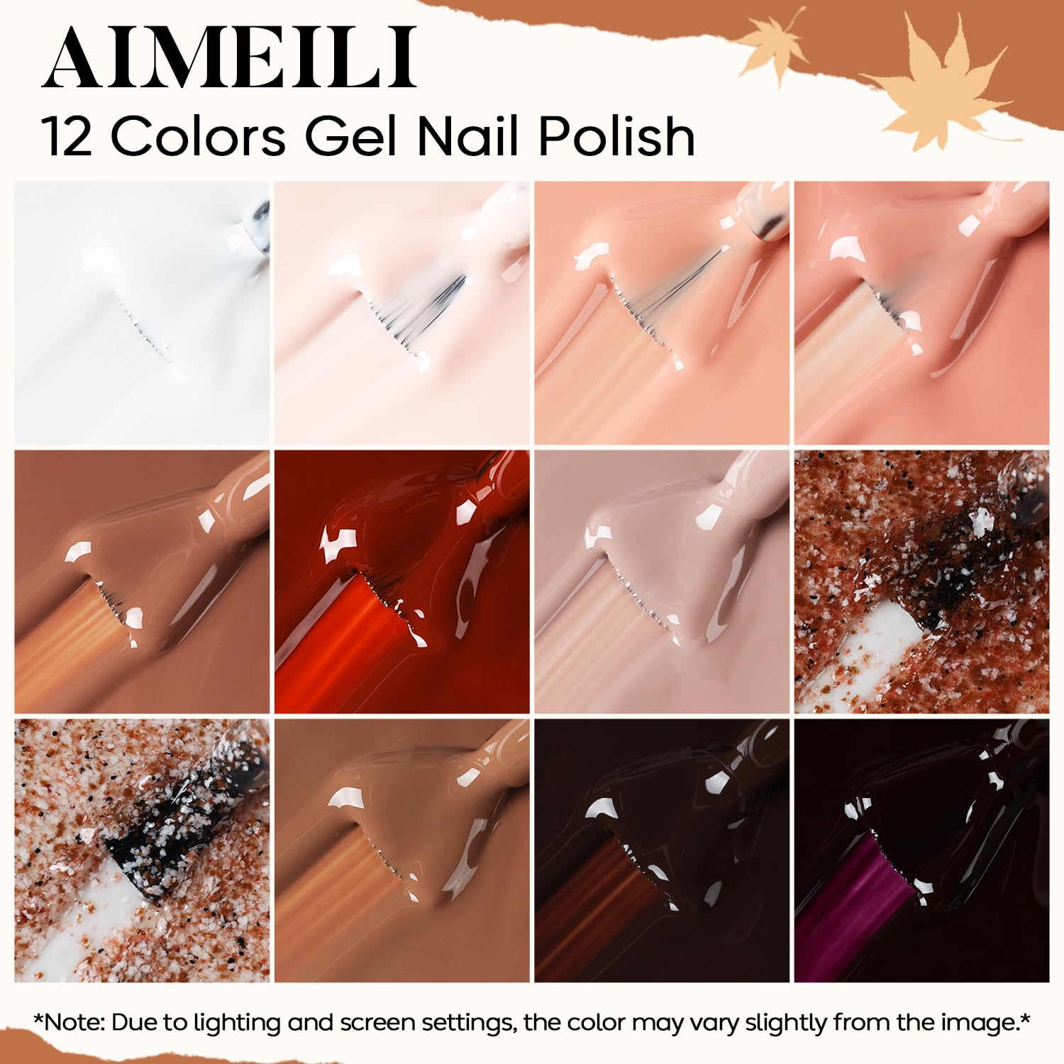 AIMEILI gel polish color swatches showing wide range for creative home manicures