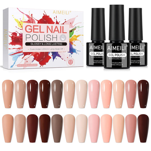 AIMEILI gel nail polish set swatches display with vibrant color options for easy selection.