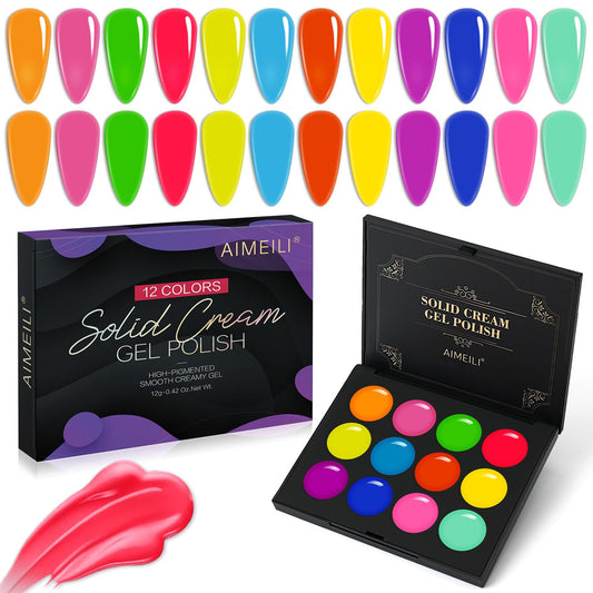 AIMEILI Hema Free solid gel nail polish 12 colors, creamy formula for safe application