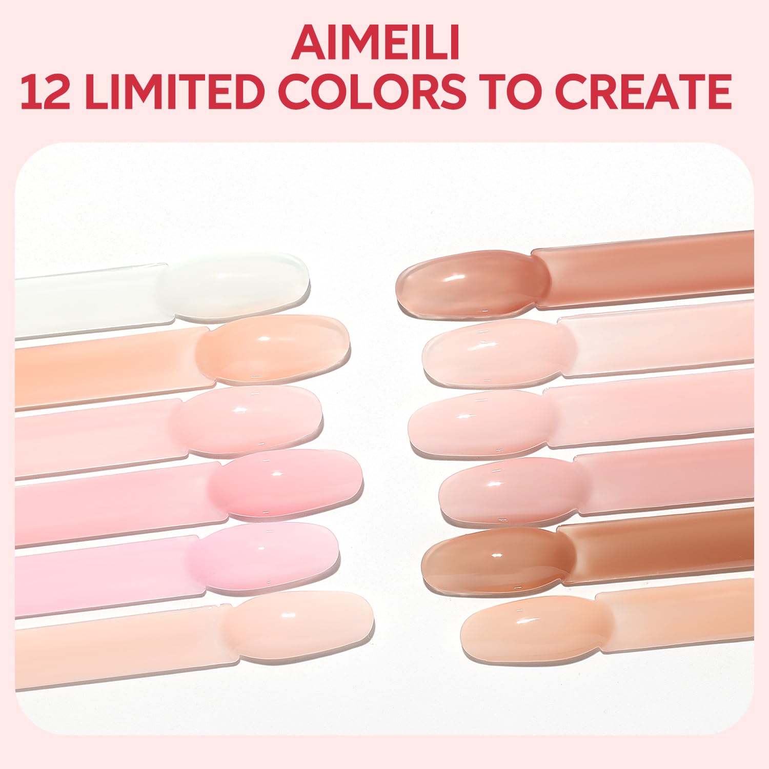 AIMEILI nude gel polish bottles displayed for easy color selection.