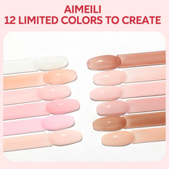 AIMEILI nude gel polish bottles displayed for easy color selection.