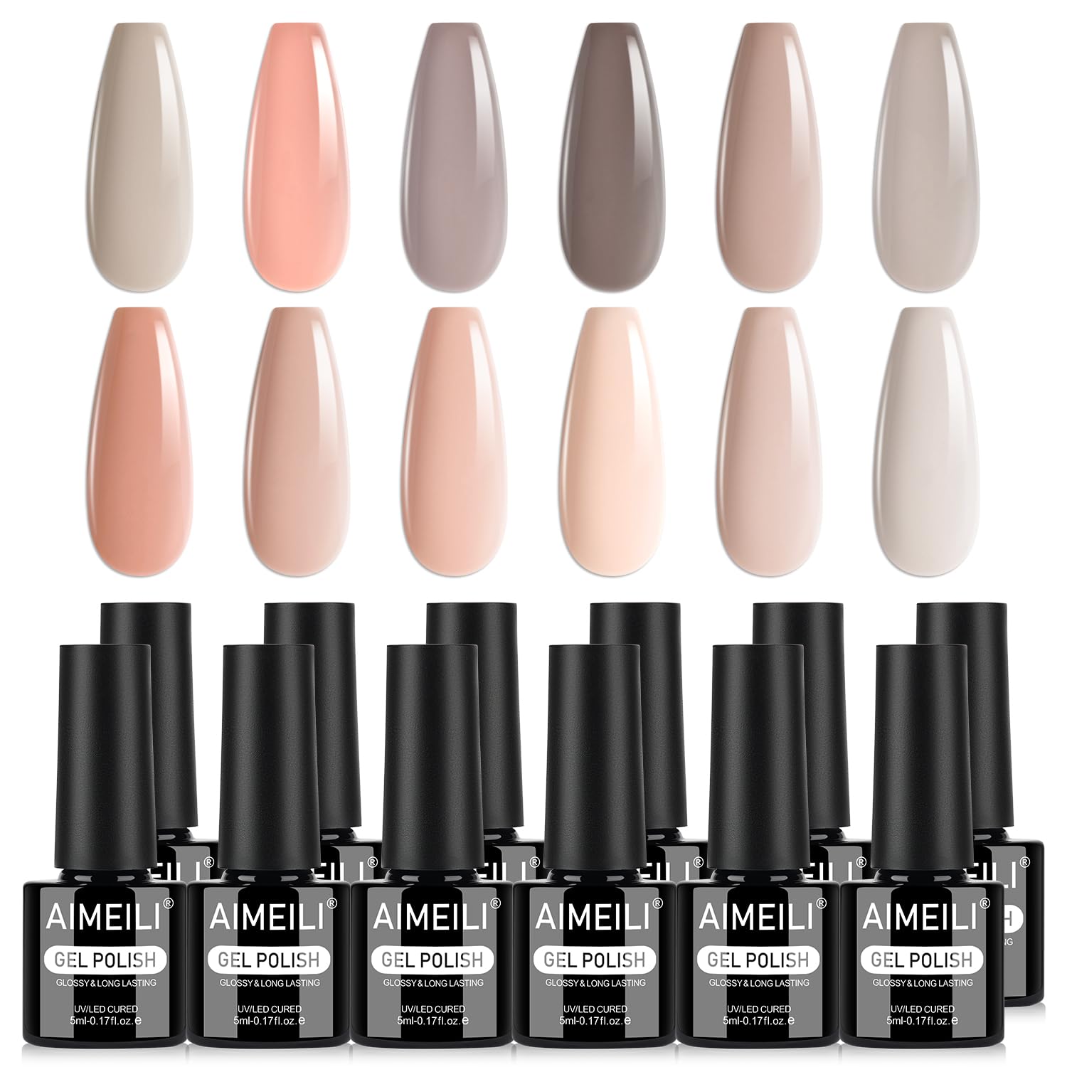 AIMEILI Nude Neutral packaging highlights compact at-home nail kit for storage.