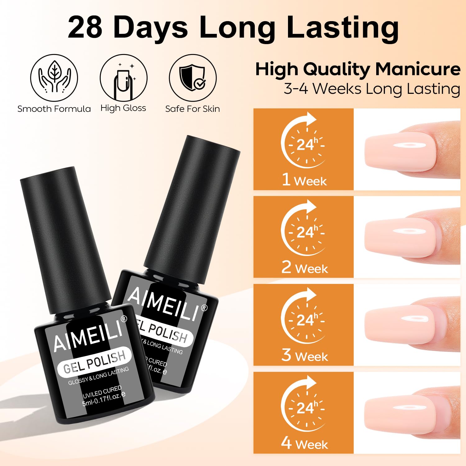 AIMEILI Nude Neutral gel dries under UV/LED lamps for quick at-home nail art sessions.