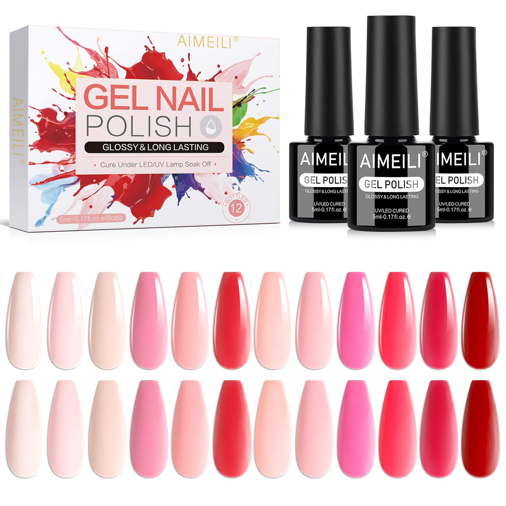 AIMEILI Nude Pink gel polish bottle front view, showcasing the shade and salon-grade shine.