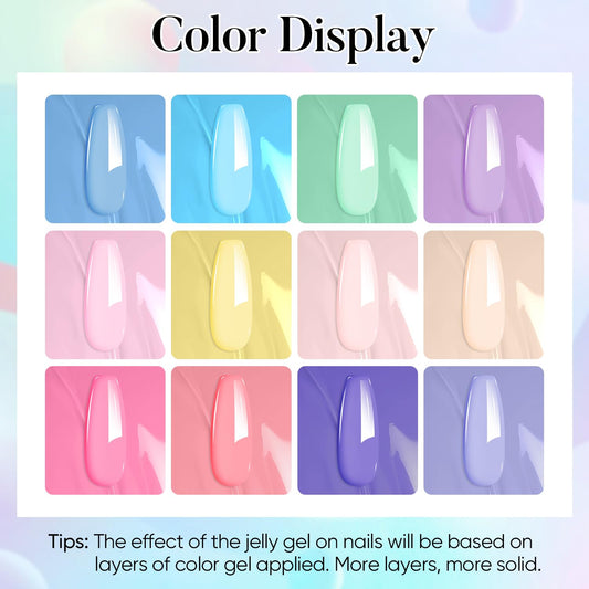 AIMEILI pastel gel nail polish color swatches display all twelve shades