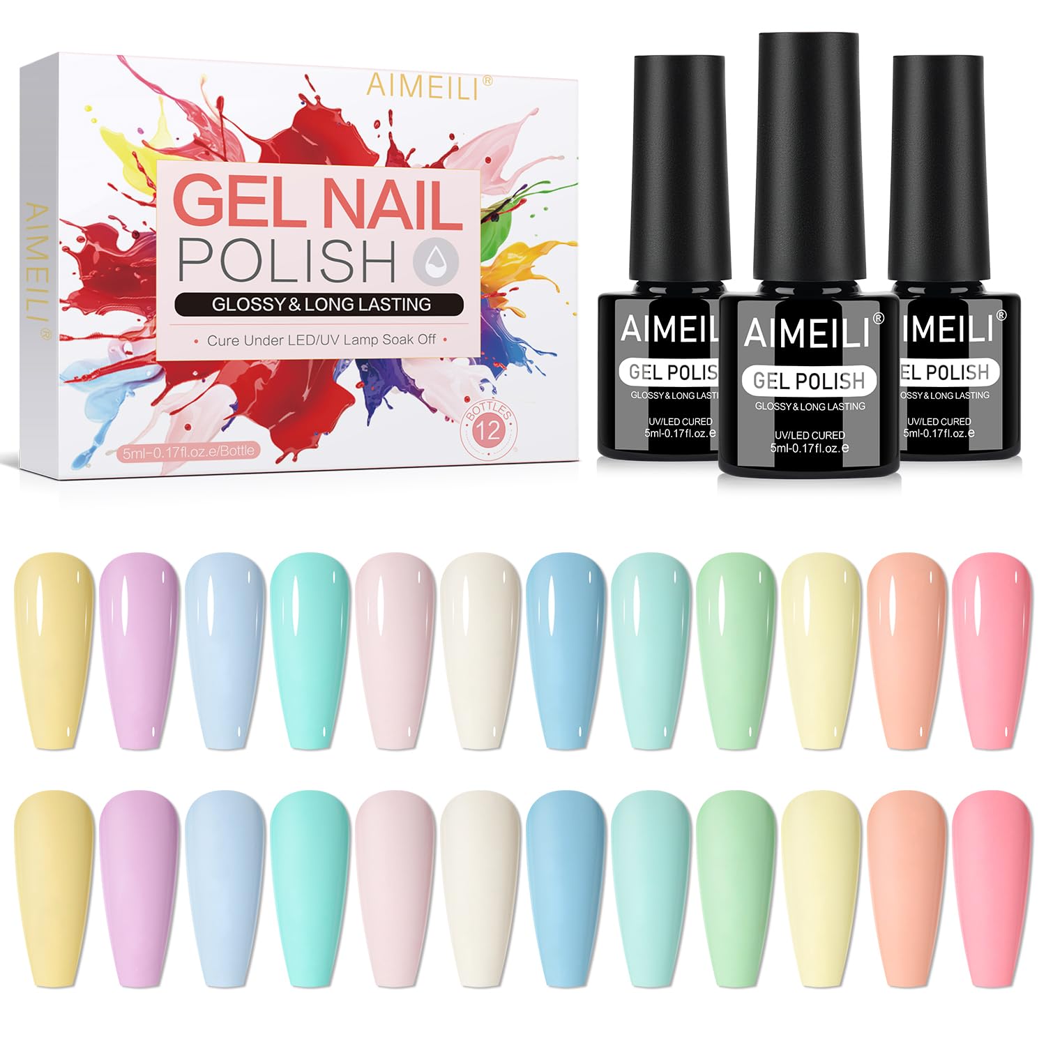 AIMEILI pastel gel nail polish set: vibrant colors for home manicure.