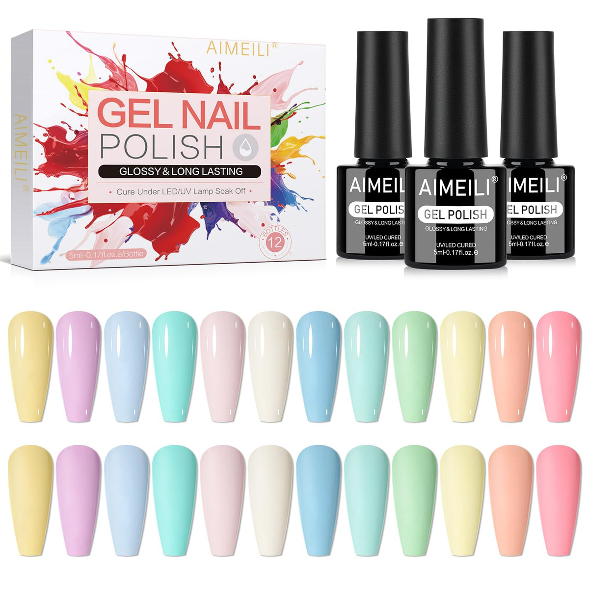 AIMEILI pastel gel nail polish set: vibrant colors for home manicure.