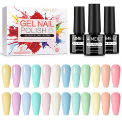 AIMEILI pastel gel nail polish set: vibrant colors for home manicure.