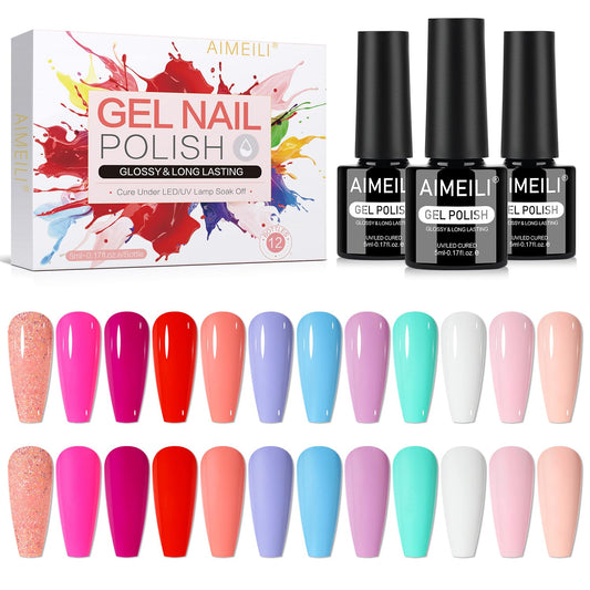 AIMEILI Summer gel nail polish bottle closeup with vibrant color and high-gloss finish.