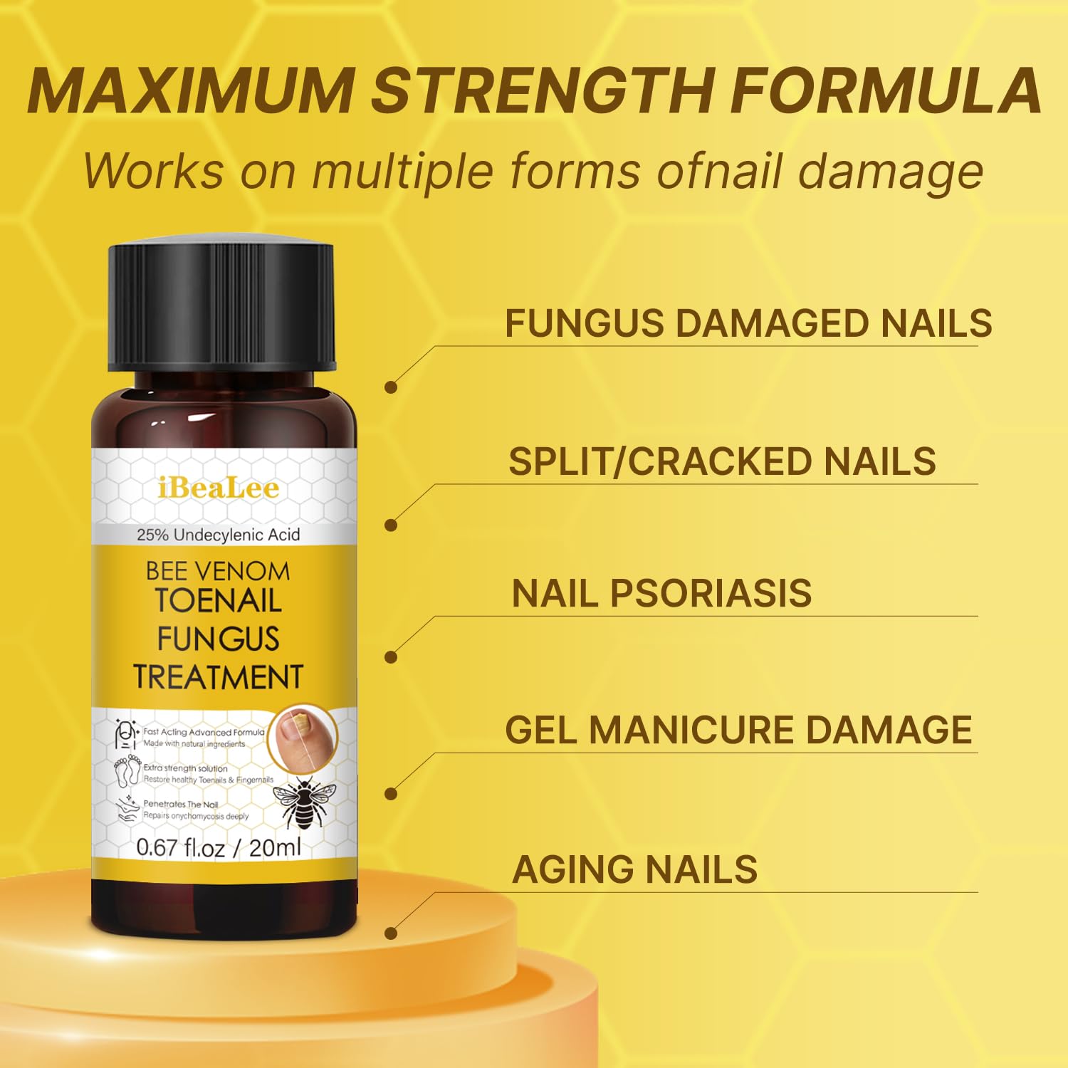 Aimery Bee Venom Antifungal Solution application steps demonstrate easy targeted treatment.