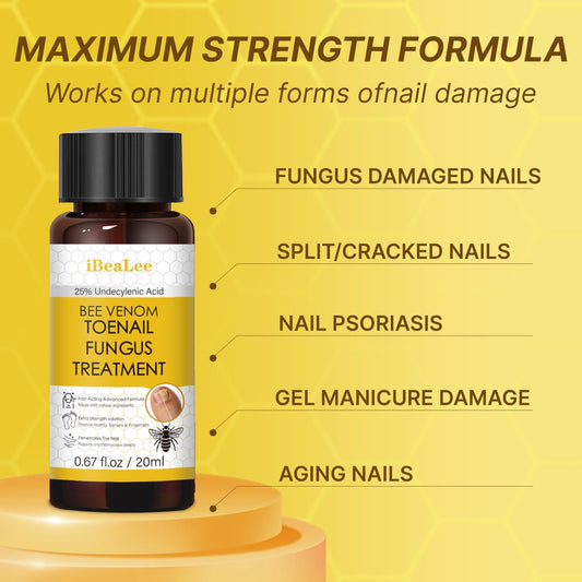 Aimery Bee Venom Antifungal Solution application steps demonstrate easy targeted treatment.