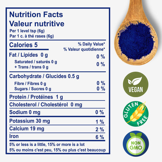 Close-up of vibrant blue spirulina powder
