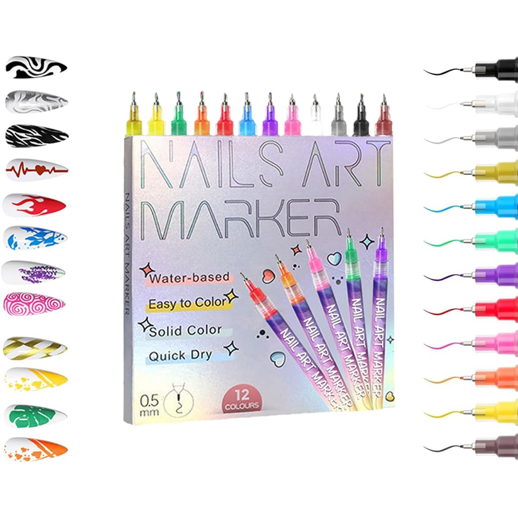 AIPULL Nail Art Pens Kit 12 colors for professional-looking home manicures.