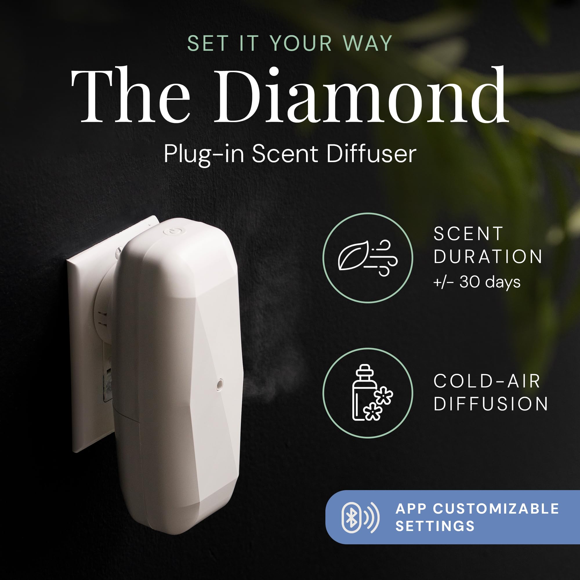 Air Esscentials 2.0 app interface controlling Diamond diffuser via Bluetooth