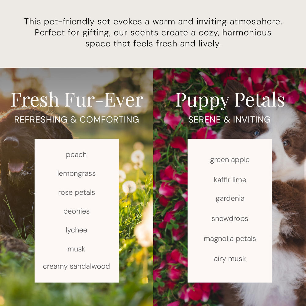 Fresh Fur-Ever fragrance bottle with peach and peonies