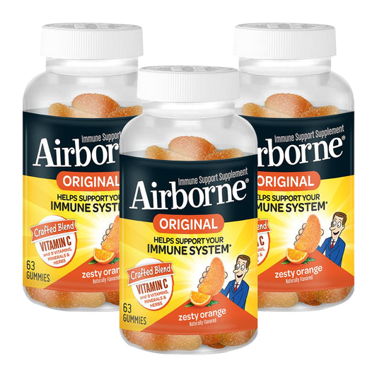 Airborne 750mg Vitamin C gummies – orange flavor, 63-count, 3-pack hero image
