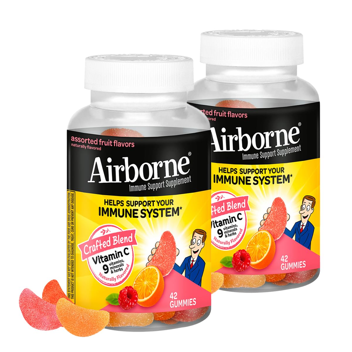 Front view of Airborne 750mg Vitamin C Immune Support Gummies bottle