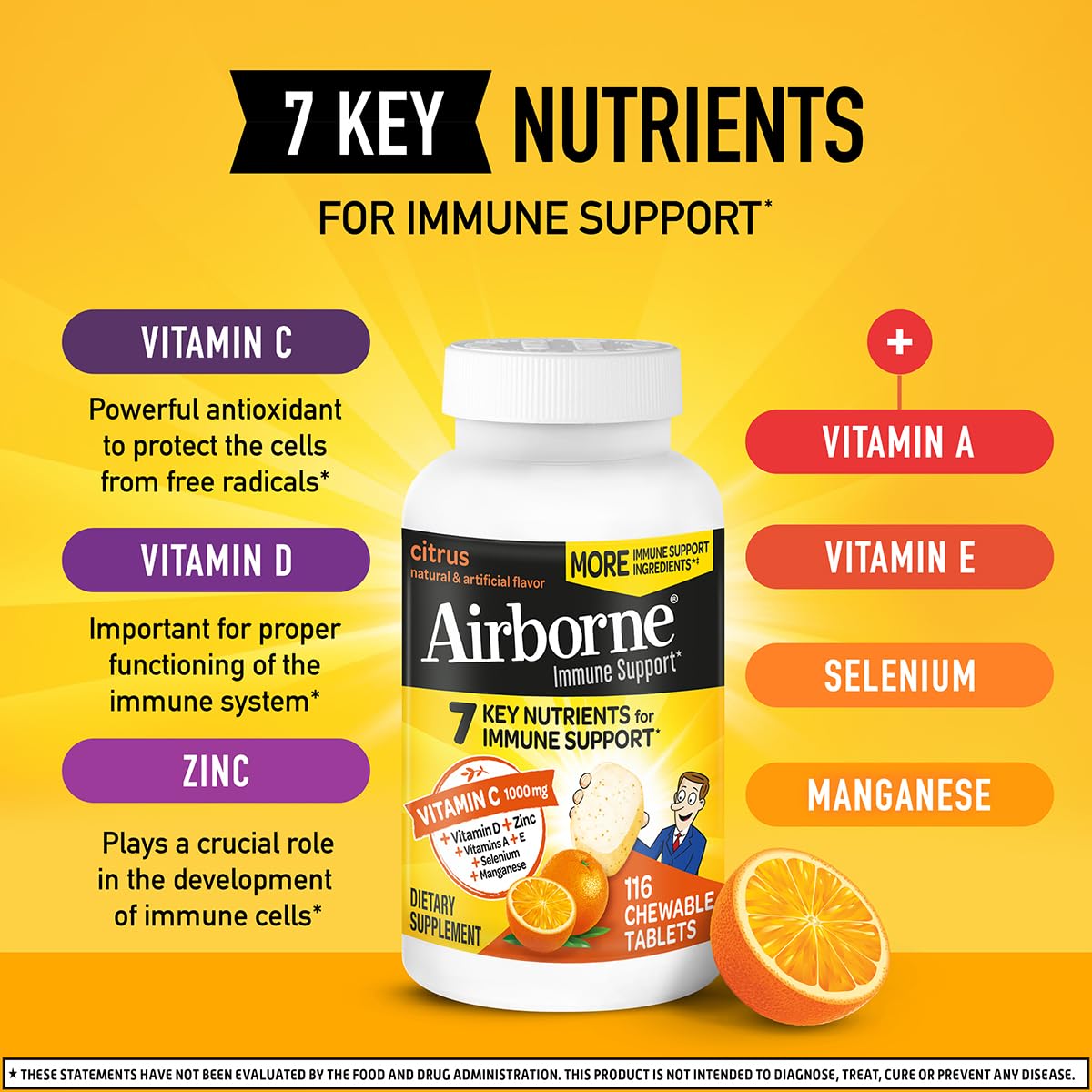 Airborne bottle with label displaying immunity-focused packaging and servings.