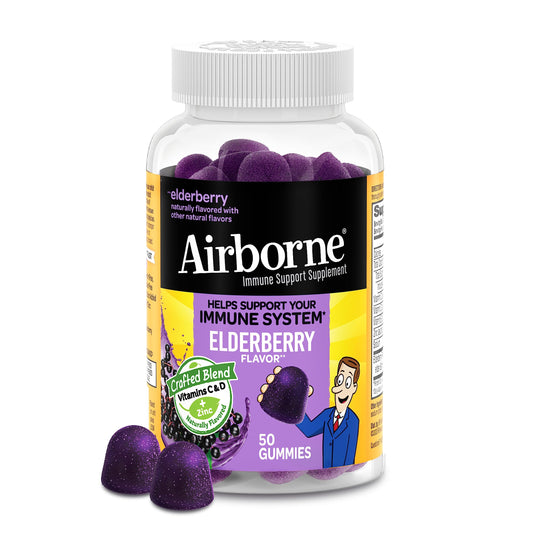 Front view of Airborne Elderberry + Zinc & Vitamin C Gummies bottle (50-count)