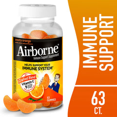Airborne gummies packaging highlighting immune support and orange flavor