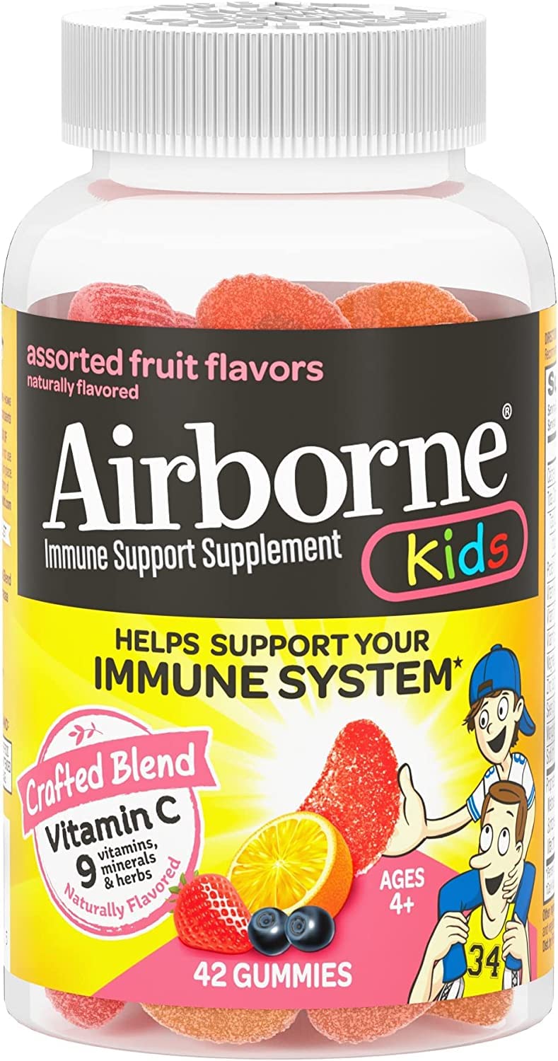 Airborne immune support gummies for kids in assorted fruit flavor, 42-count 2-pack