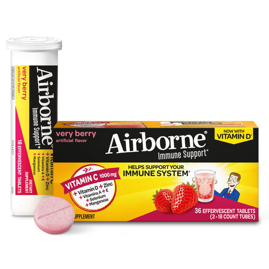 Front view of Airborne Very Berry immune support 36-count package