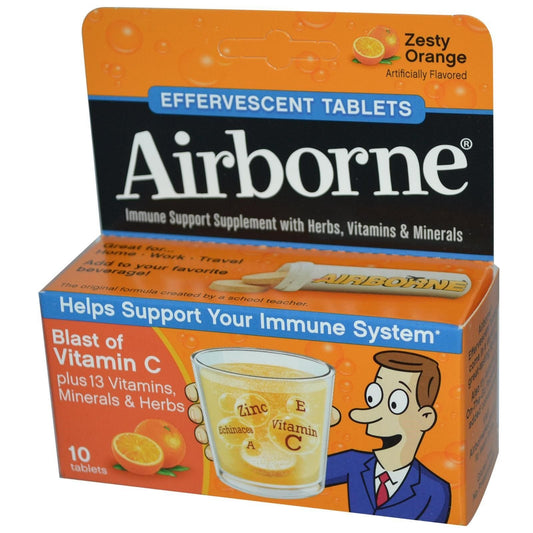 Airborne Zesty Orange Effervescent Tablets 1000 mg Vitamin C Immune Support - Pack of 12