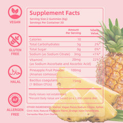 Pineapple-flavored probiotic gummies spilled from bottle