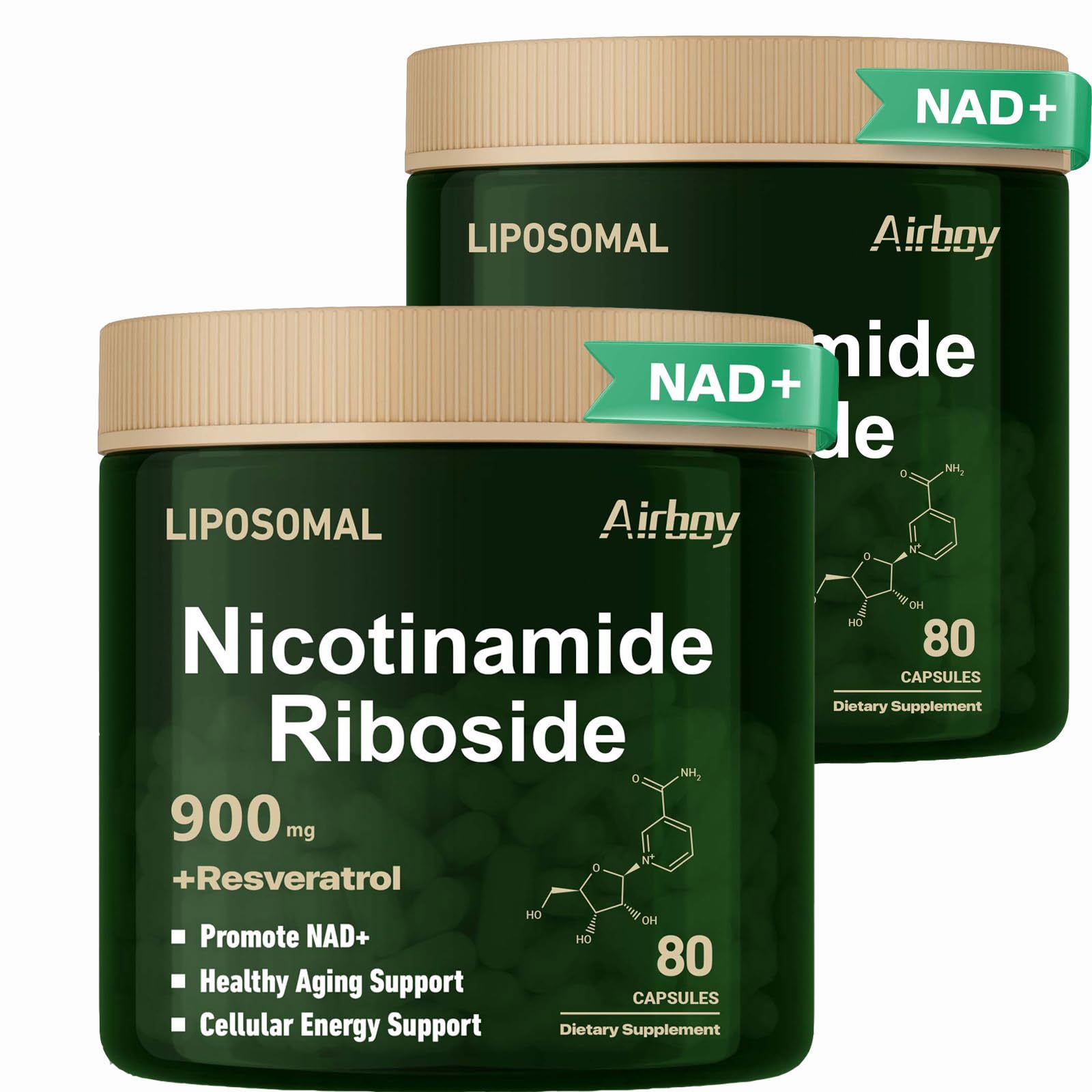 Airboy liposomal nicotinamide riboside 900 mg bottle with capsules